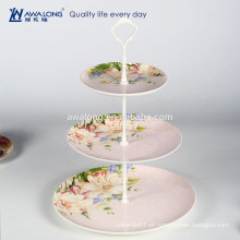 Bone china cerâmica lisa casa quente impresso três camadas bolo placa